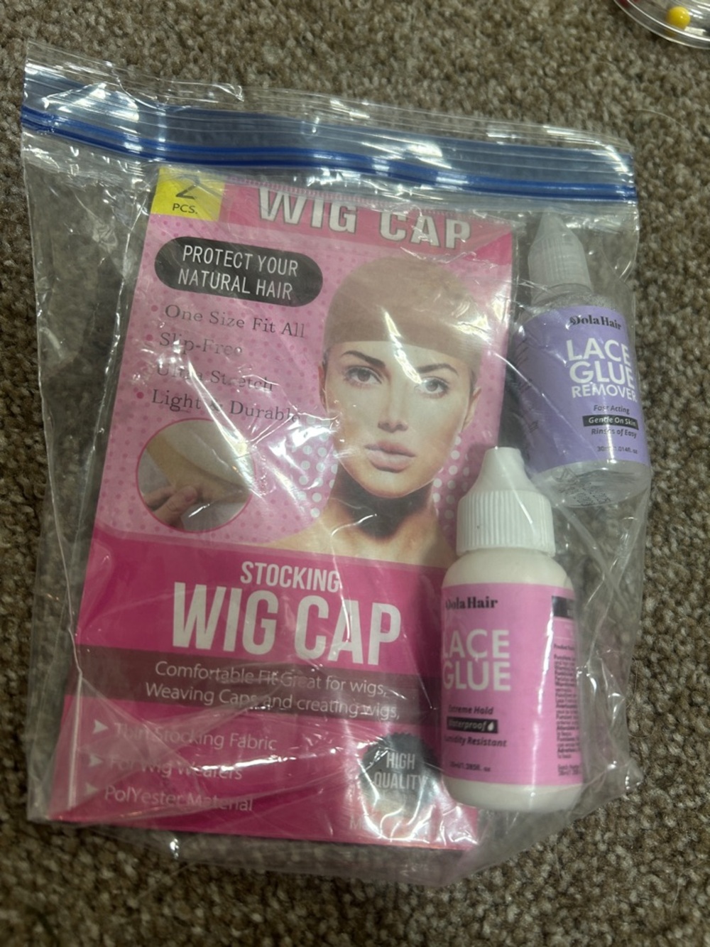 Stocking Wig Cap + Lace Glue Kit in Pink and Purple